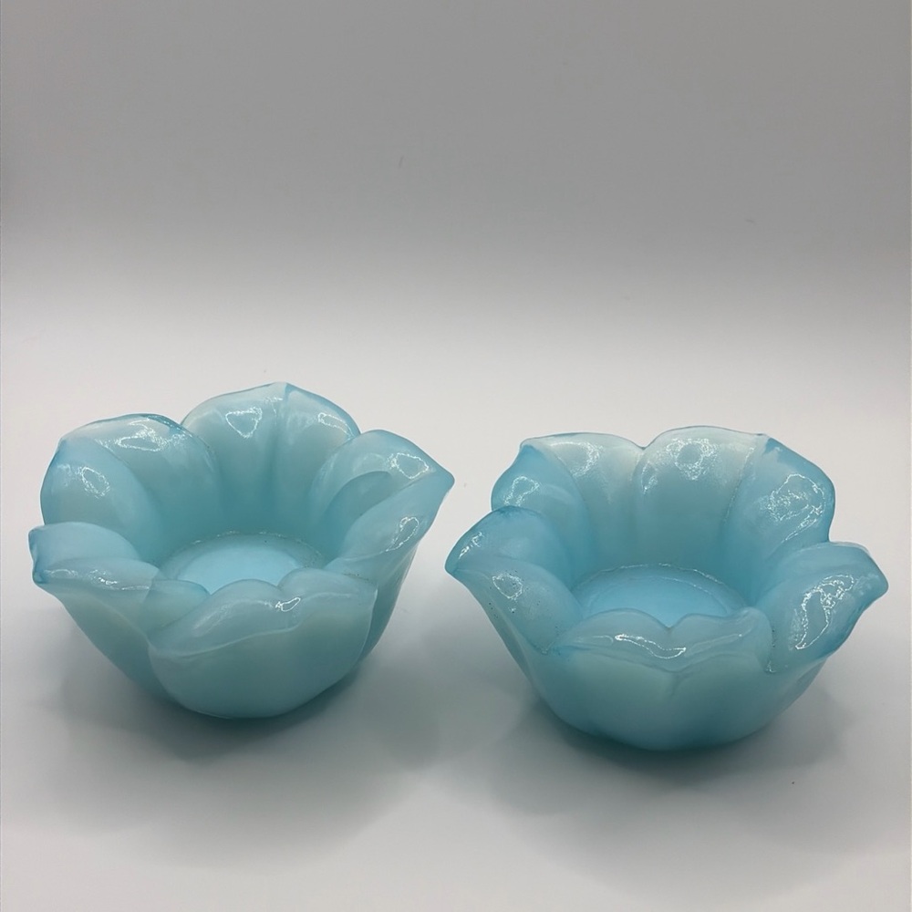 Crate&Barrel Aqua Flower Candle Holders